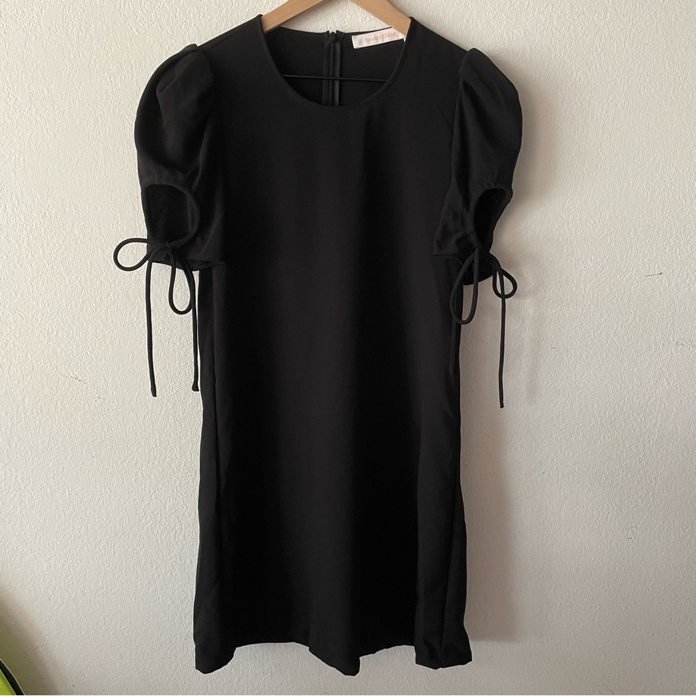 See By CHLOÉ Ruched Puff Tie Sleeve Black Mini Dress Size 6